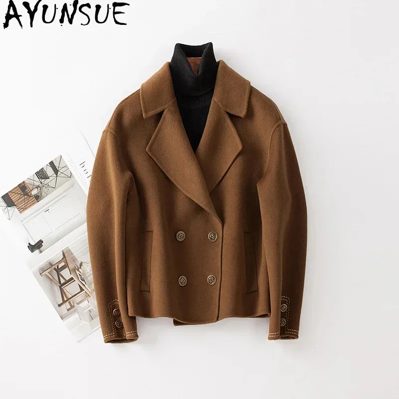 

Short AYUNSUE 100% Wool Coats for Women 2024 Fall Winter Casual Loose Double-sided Woolen Jacket Womens Clothing Abrigo Mujer