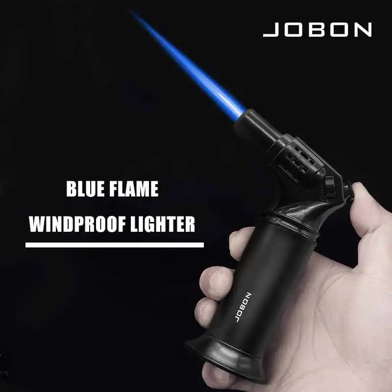 

JOBON Windproof Blue Flame Lighter Adjustable Flame Size One Key Locking Design Electroplating Process Camping Tools