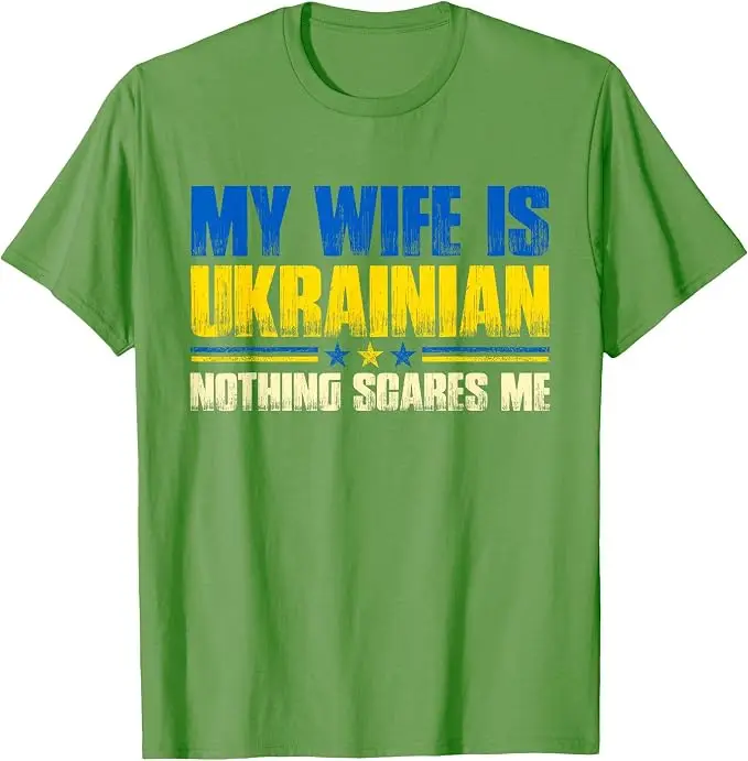 T-Shirt mit Aufdruck „Meine Frau ist Ukrainerin – Nichts macht mir Angst“ – Ukraina-Stolz-Flagge Y2K-Buchstaben Grafik-Slogan-T-Shirt – Herrenmode-Kleidung – Detail 14