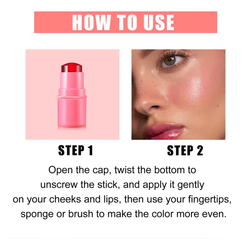 3-in-1 Jelly Tint Facial Blusher Lipstick Long Lasting Moisturized Beauty Matte Cheek Contour Sticker Rouge Korean Makeup New