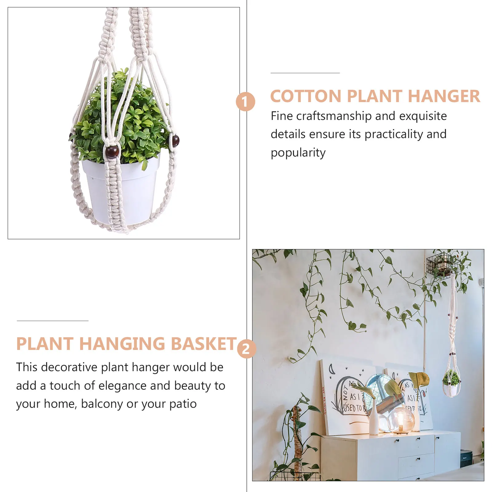 

Cotton Plant Hanger Hanging Basket Net Bag Flower Pot Woven Holder Balcony Patio Planter Decor
