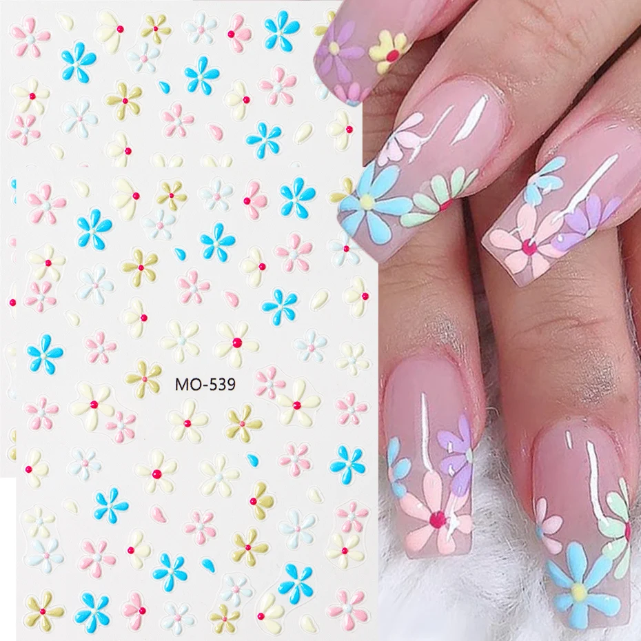 2 Stück Gänseblümchen-Nagelaufkleber 3D Winzige Blumen-Gelee-Sticker Selbstklebende Slider Kirschblüten-Maniküre Nagelkunst-Dekorationen