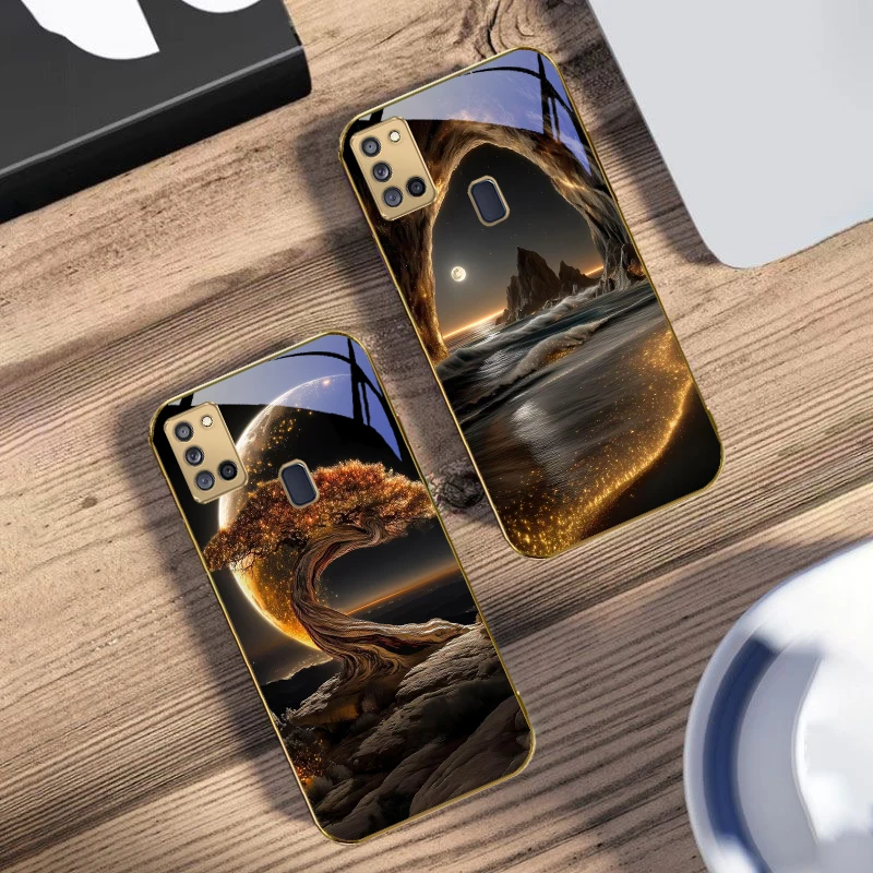 برية الأوردة لسامسونج A 31 32 A33 A34 35 14 A15 13 16 25 26 50 52 53 54 55 56 70 71 72 73 حافظة هاتف زجاجية ذهبية