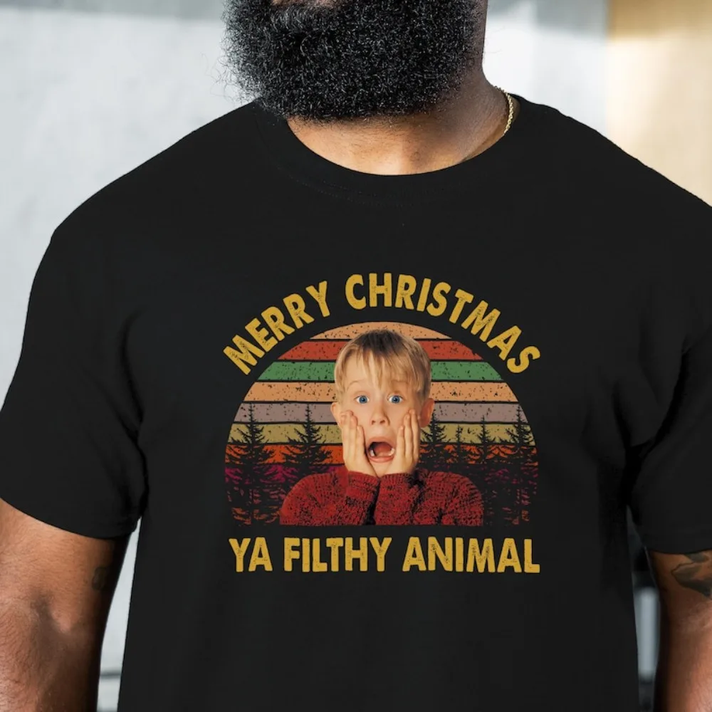 عيد ميلاد سعيد يا القذرة الحيوان الرجال الجرافيك تي شيرت مضحك المنزل وحده المحملة ريترو 90s عيد الميلاد فيلم أفضل كيفن مكاليستر هدية #3