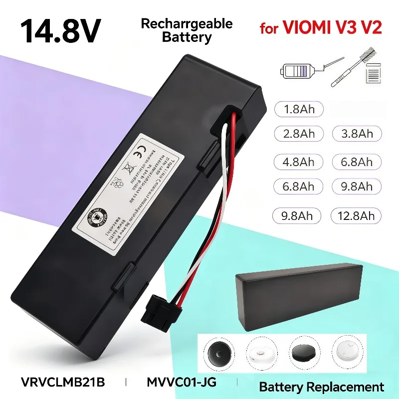 Batería Recargable Para Robot Barrido Fregado VIOMI V3 V2 Pr VRVCLMB21B MVVC01‑JG 14.8V 1.8‑12.8Ah