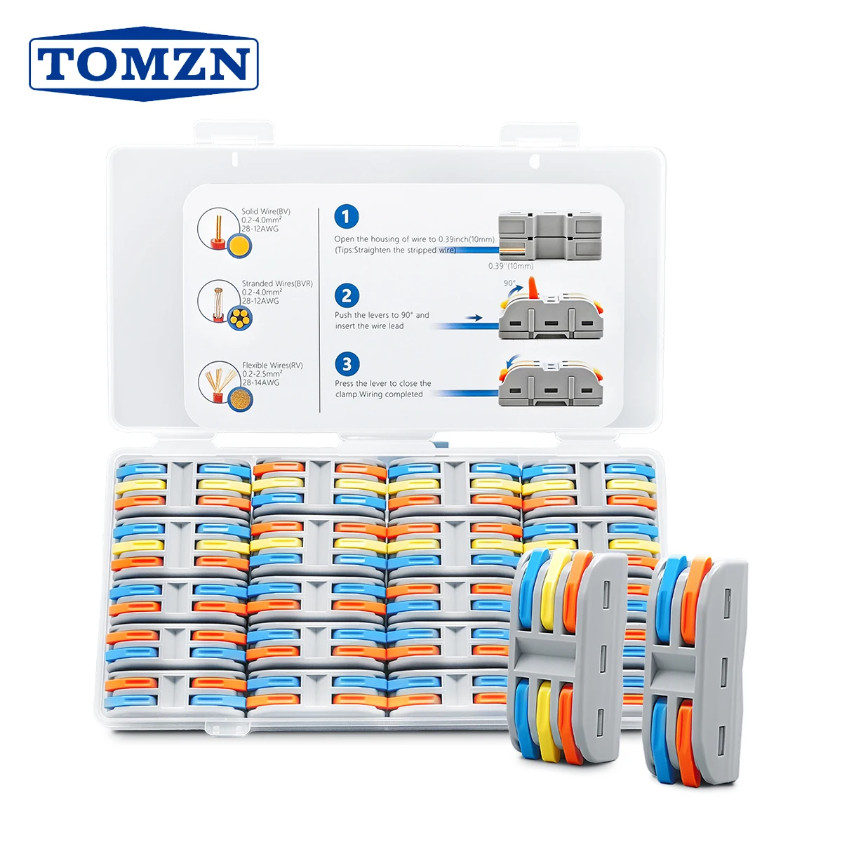 TOMZN Quick Lever Wire Connector 2IN 2OUT 12PCS 3IN 3OUT 8PCS For BV BVR RV 28-12AWG 250V 32A 0.2-4mm2
