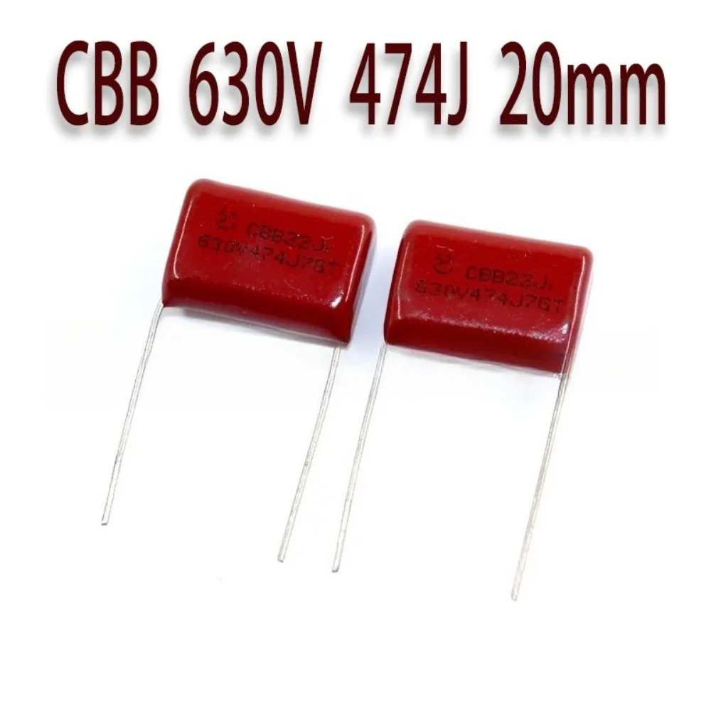 100 Buah Kapasitor Film CBB 474J 630V 0,47UF 20Mm Jarak Arus Tinggi Frekuensi Tinggi untuk Inverter Surya