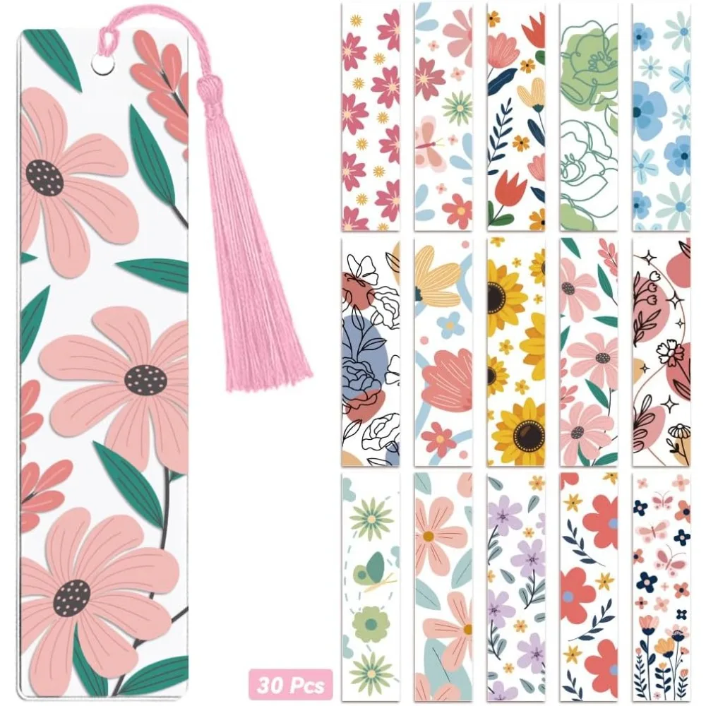 30 Stück UV DTF Lesezeichen Wraps Transferaufkleber Blumen und Schmetterlinge Zweig für Frauen Männer Lesen Wasserdichte Lesezeichen Aufkleber