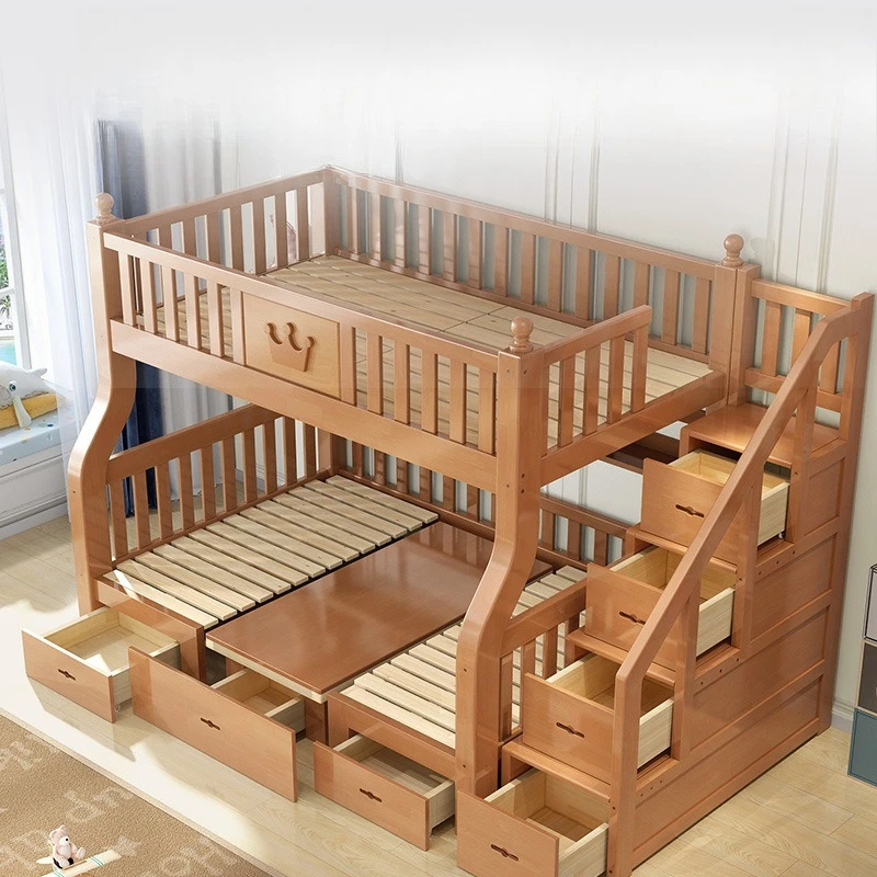

Двухъярусная кровать из массива дерева для детей и взрослых с письменным столом, из дуба, высокая и низкая, двухъярусная.