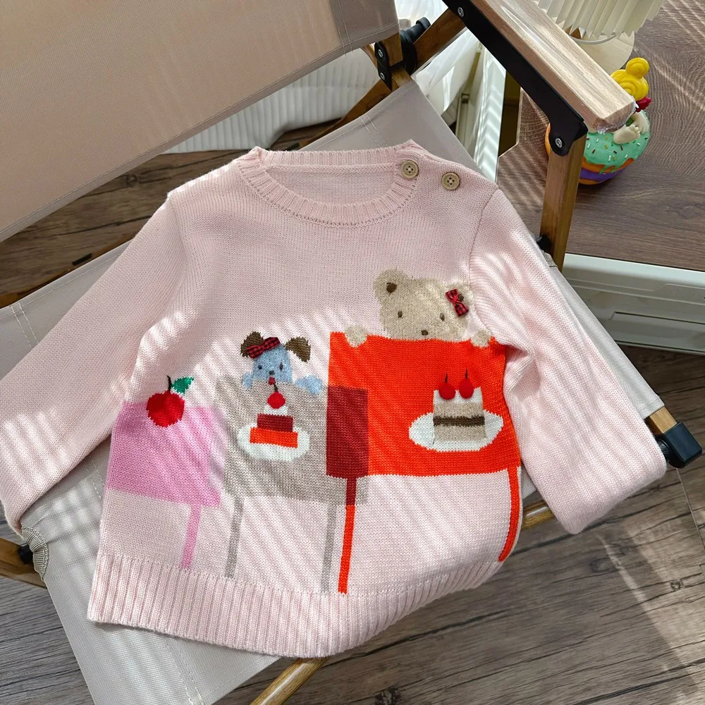 

baby girl winter clothes Cartoon pattern knitted sweater wool blend Soft girls' sweater kids girls clothes