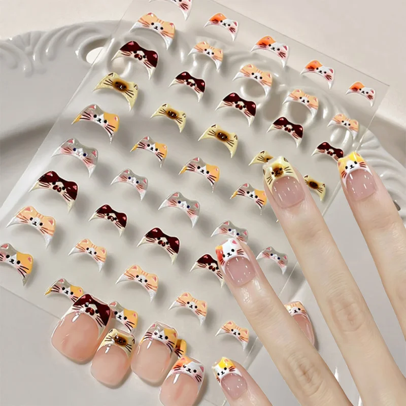 1 Stück Cartoon Niedliche Katze Französischer Stil Nagelaufkleber Kawaii Kleines Katzengesicht Selbstklebende Nagelkunst-Sticker für DIY Maniküre Y2K Deko