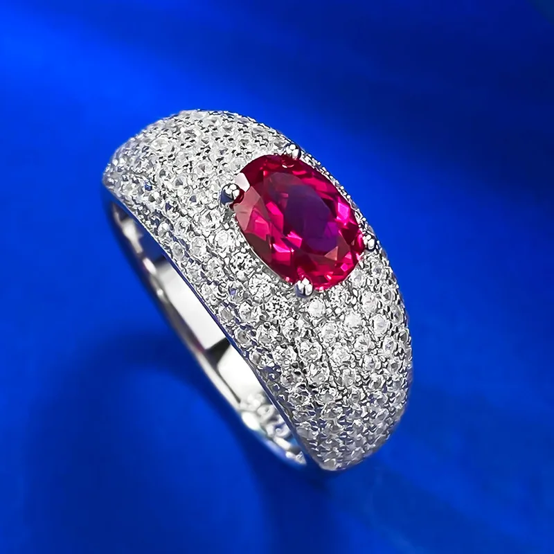 

Sythentic Ruby 5x7mm Wedding Ring Real 925 Sterling Silver Fine Christmas Gift for Women Girl Lady