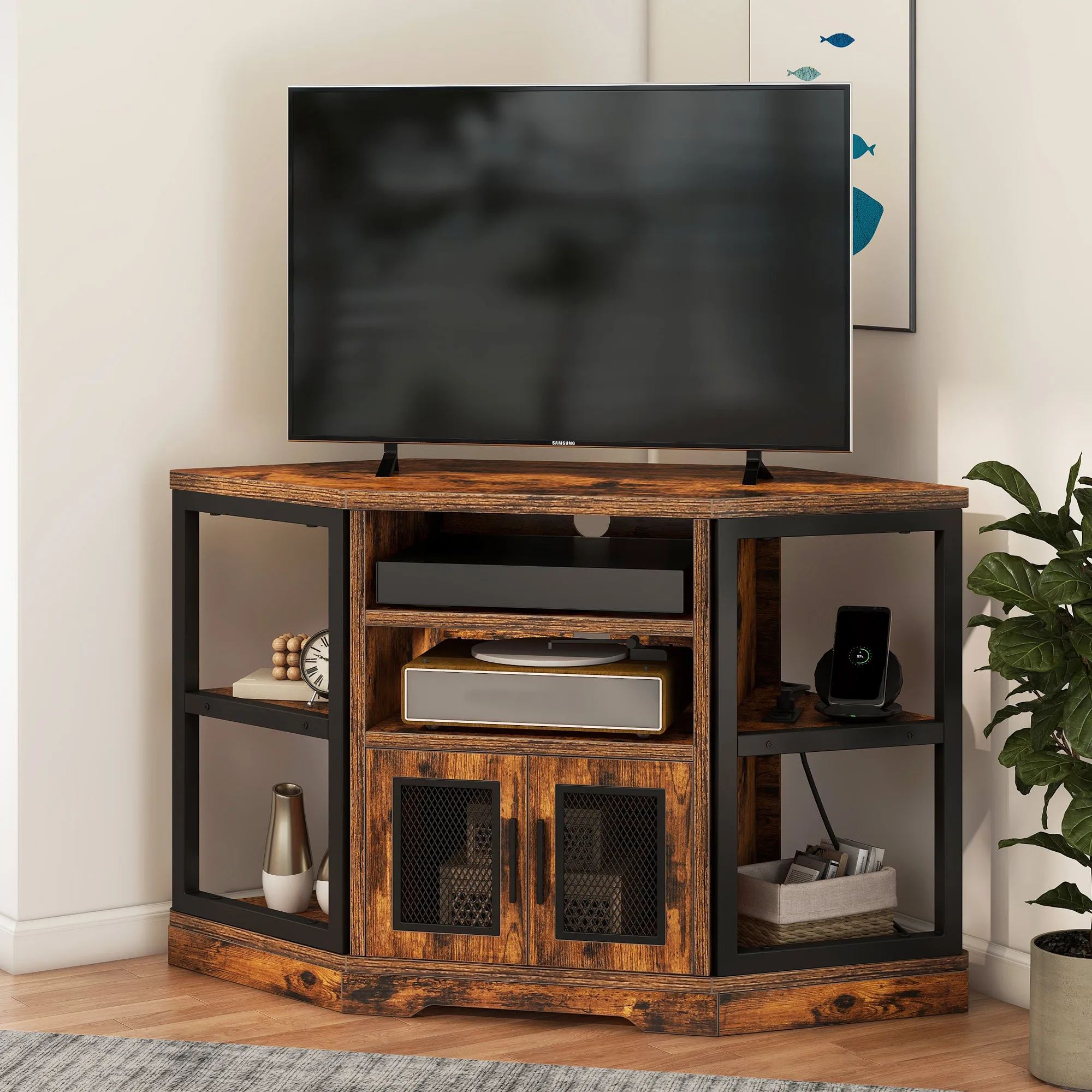 Corner TV Stand with Power Outlets For 55