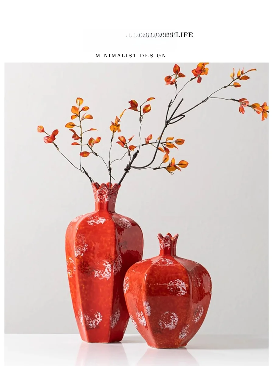 New Chinese Style Red Clay Potted Plant Vase Elegant Living Room Decoration Ornaments Ceramics Material Intellectual Style