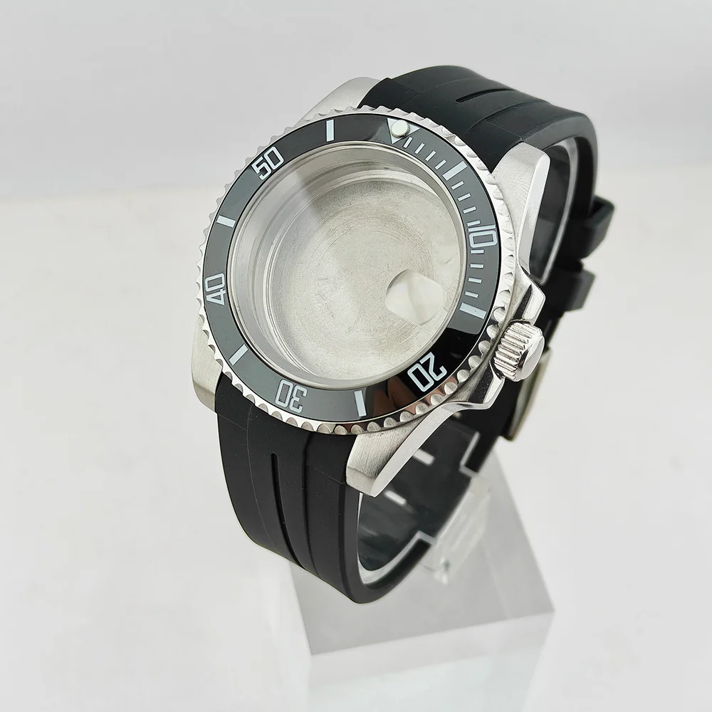 Blak Bezel SUB NH35 40mm Diver Waterproof Case For NH34 NH35 NH36 Movement Sapphire Glass Watch Case 20mm Rubber Strap