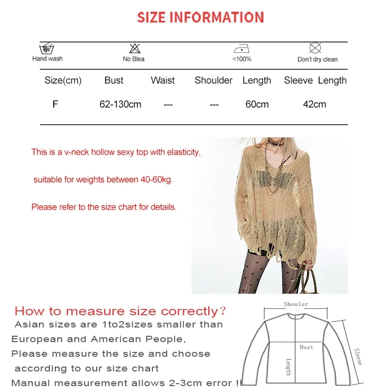 ITOOLIN Summer Women Hollow Out Street T-shirt Hole Y2K Smock Top Long Sleeve V-Neck Sexy See Through Shirt High Street Tee 2024