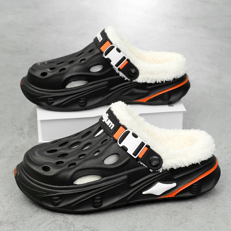 Autumn Winter Men's Cotton Slippers Fur Warm Shoes For Man Outdoor Clogs Sandals Indoor Male Anti-slip House Plush Warm Slippers