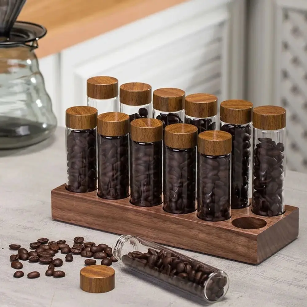 Walnut Wood Coffee Beans Storage Container Convenient Portable Tea Tube Display Rack With Breathable Lid Coffeware Set Tea