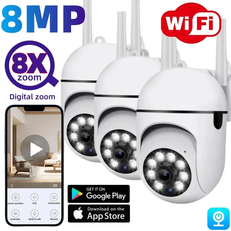 

8MP Wifi Surveillance Camera 8X Zoom Outdoor Security Protection IP PTZ CCTV Color Night Vedio Cameras Smart Mini Baby Monitor