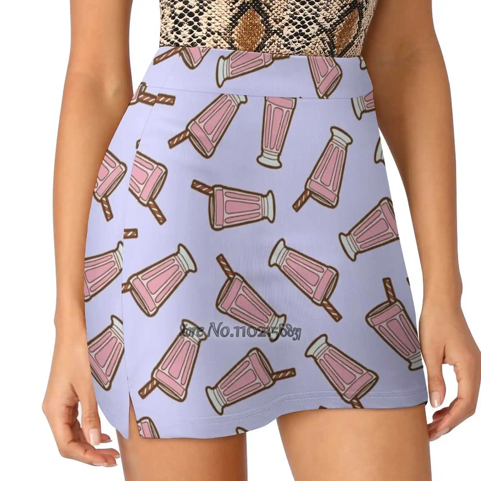 Strawberry Milkshake Pattern On Lilac S-4Xl Tennis Skirts Golf Fitness Athletic Shorts Skirt With Phone Pocket Strawberry Berry