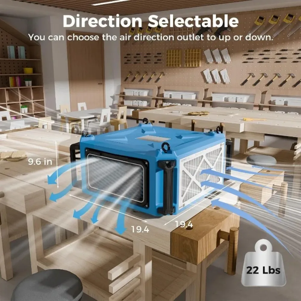 270 °   مدخل (780/1080 CFM) نظام ترشيح الهواء المعلق مؤين مدمج لأعمال النجارة مع جهاز تحكم عن بعد ومروحة دوامة قوية،