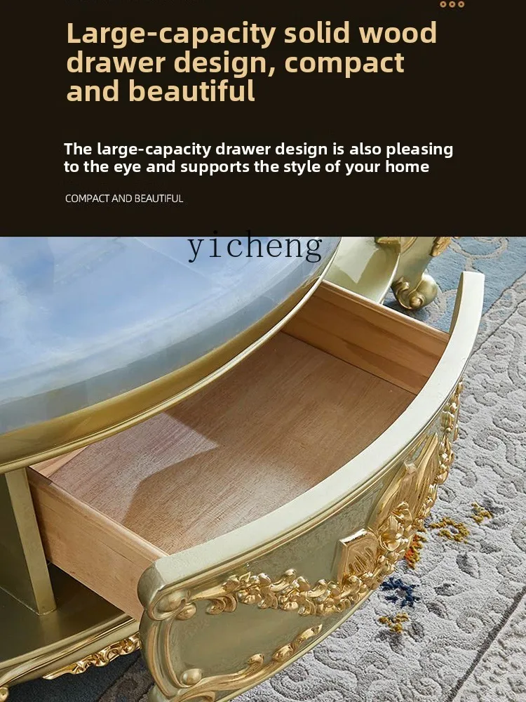 ZK European coffee table TV cabinet combination solid wood marble champagne gold large apartment living room furniture