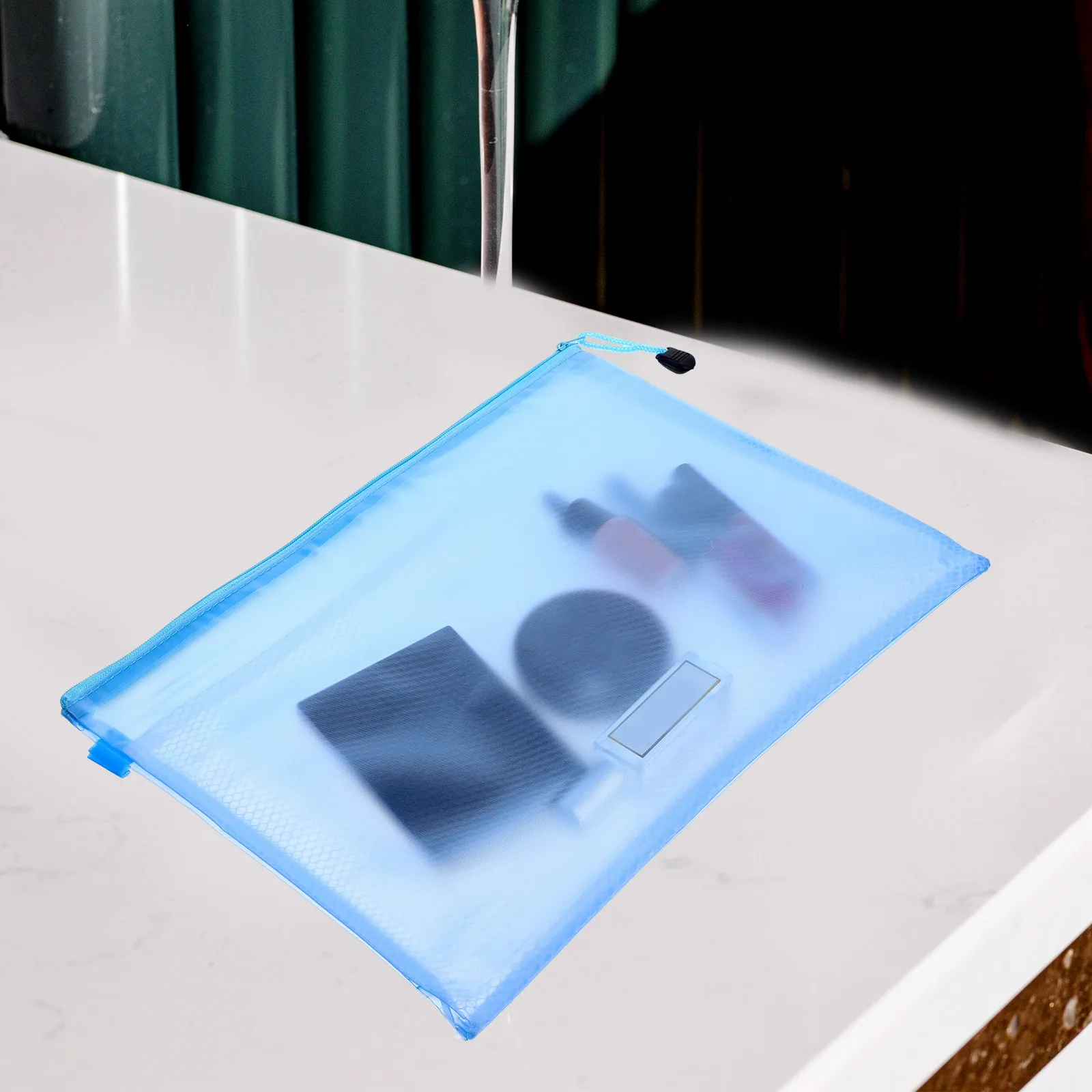 

12pcs PVC File Bags Transparent Zipper Pouches A4 Shallow Blue Document ganizer School Travel Toiletry Storage Bag