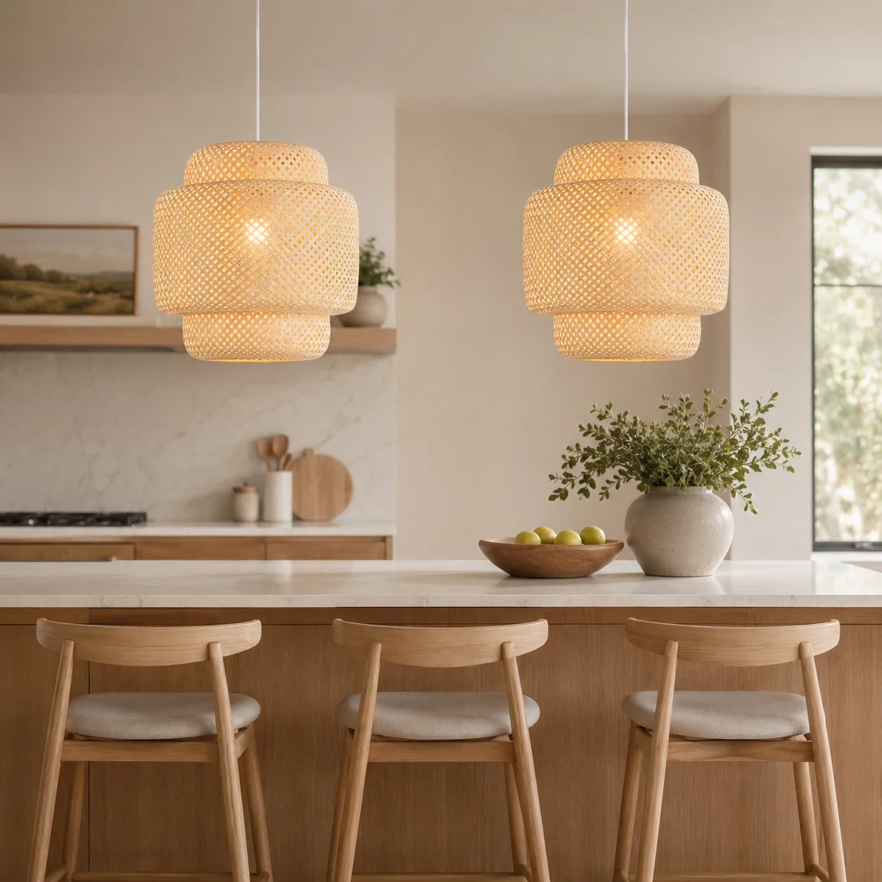 JOYINLED 1/2pcs 40cm Japanese Style Natural Rattan Chandeliers E27 Hanging Light Hand-Woven Bamboo Pendant Light for Home Decor