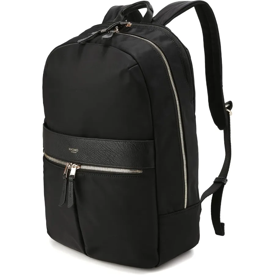 حقيبة ظهر للكمبيوتر المحمول مقاس 15.6 بوصة من KNOMO Beaufort للنساء، حقيبة ظهر كبيرة للسفر مع سحاب ذهبي أسود #2