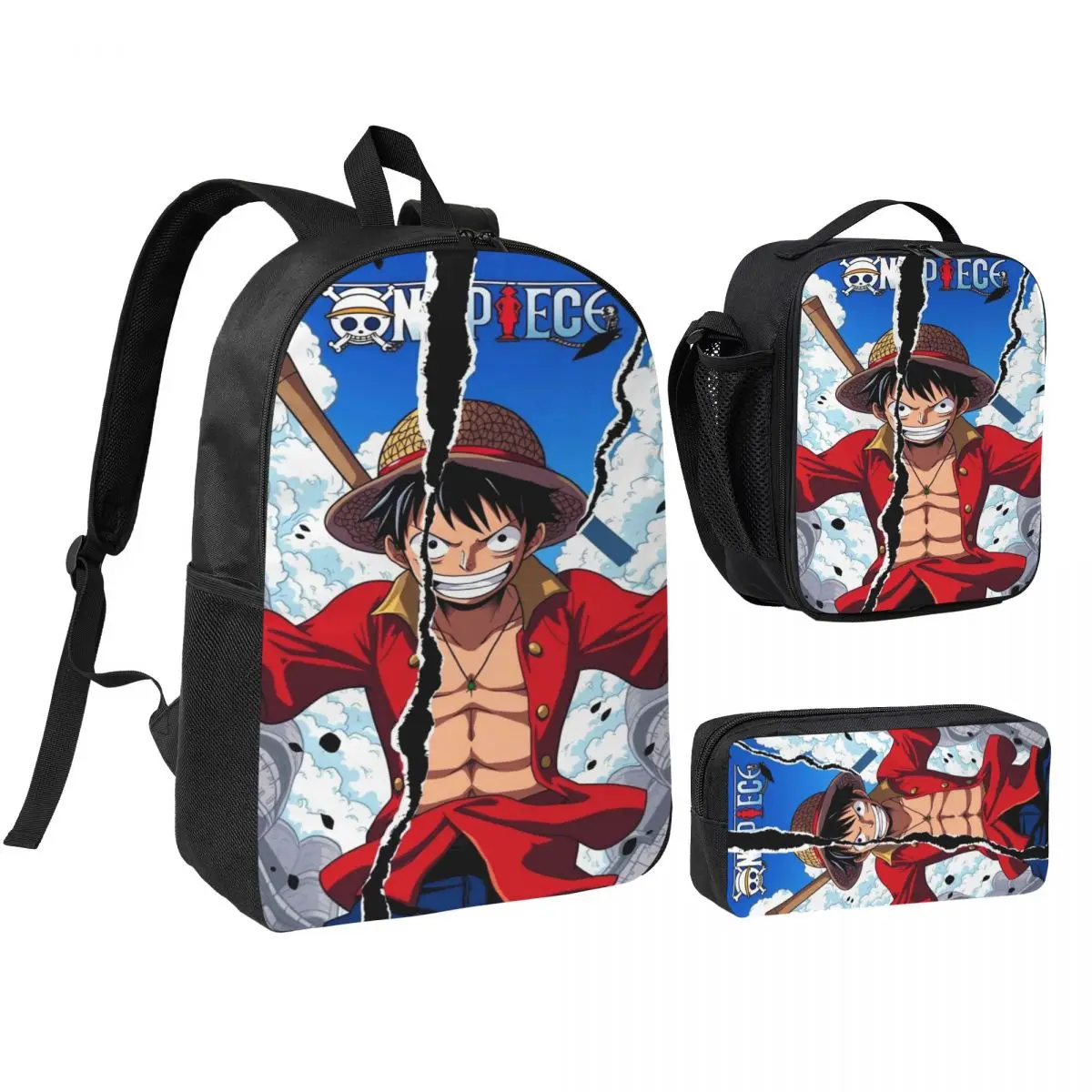 

Набор из 3 предметов: рюкзак, пенал и ланч-бокс с изображением Луффи для детей, школьный рюкзак для учеников начальной школы