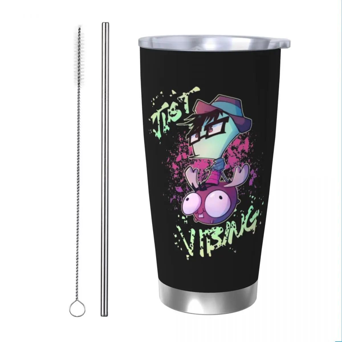 Funny Invader Zim Tumbler Vacuum Insulated Alien Coffee Cups Stainless Steel Outdoor Mug Water Bottle, 20oz