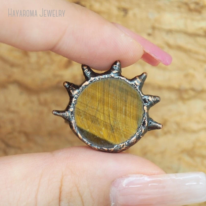 

2Pcs Stone Tiger Eye Antique Bronze Color Soldered Brutalist Y2k Handmade Vintage Wholesale Tin Alloy Ring RM51087