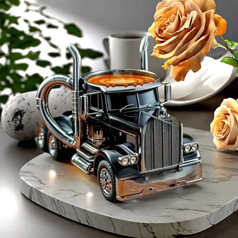 

Handmade Semi Truck Mug Stainless Steel Resin Material Suitable For Coffee, Beer,drinks Boys Favorite Gift Suitable For Home Bar