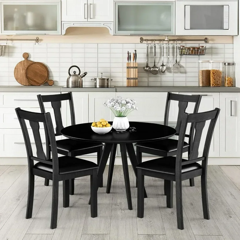 4 sets of black dining chairs, cushioned high back kitchen chairs, rubber wood frame, scratch resistant floor mats