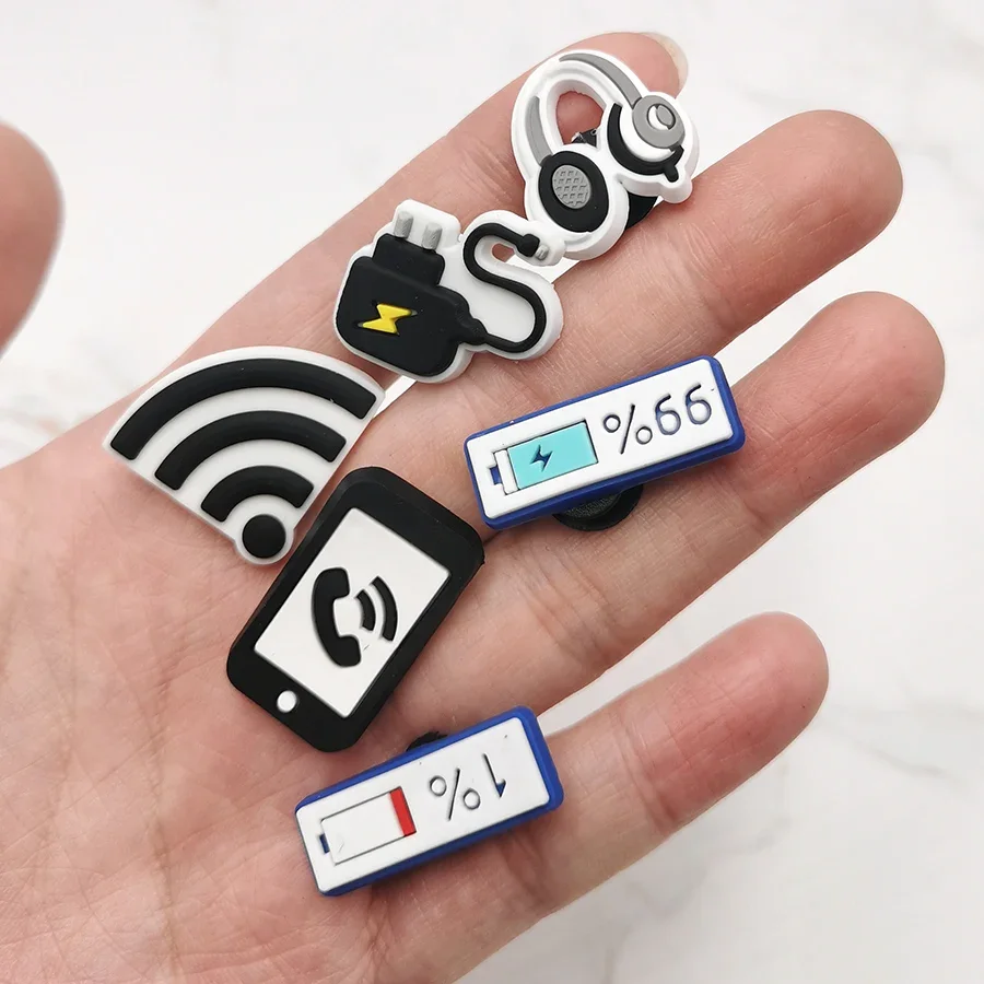 Mobile Phone Partner PVC Shoe Charms Badge Battery Wifi Earphone Clogs Buckle Accessories Cute Garden Shoe Upper Pins Decoration