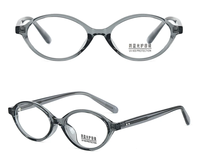Kachawoo Kleine ovale Brille mit Blaulichtfilter, TR90-Acetat, Retro-Brillengestell für Herren und Damen, Unisex, europäischer Stil, Blaugrau – Detail 6