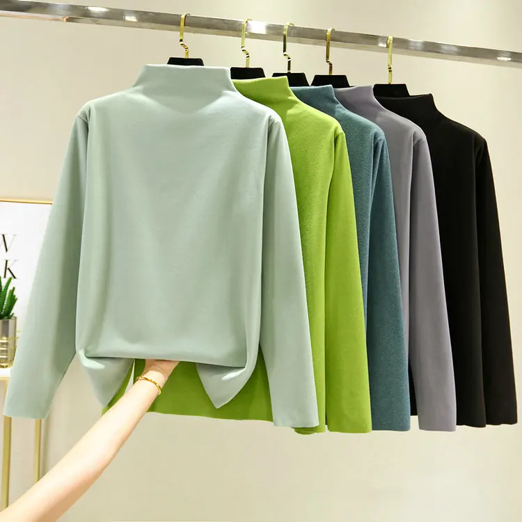 Mockneck bottom Tshirt Dralon grube szczotkowane t-shirty z długimi rękawami jednokolorowe ciepłe koszulki na jesień i zimę