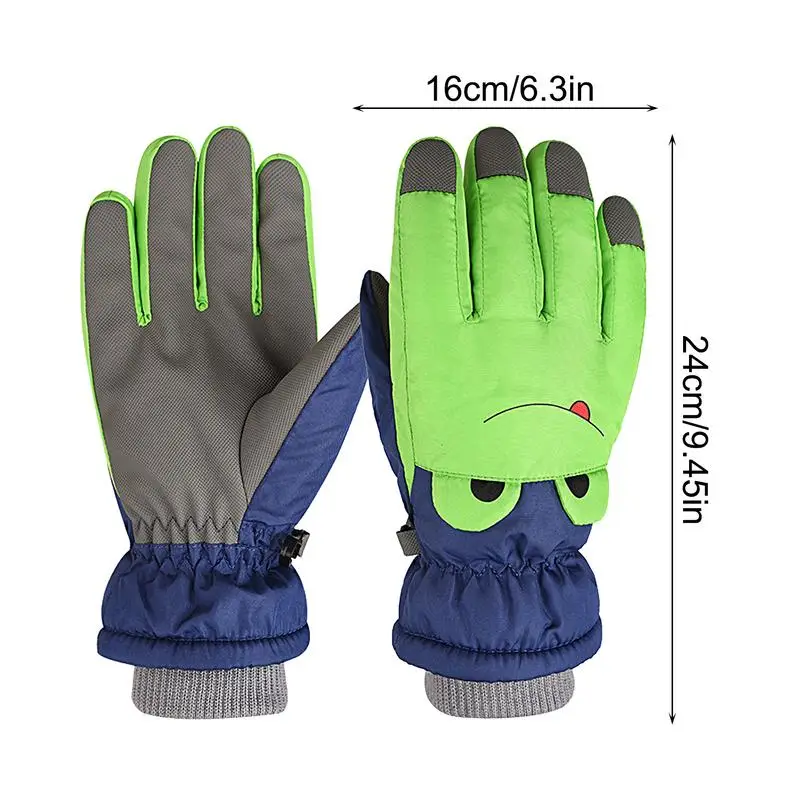 Guantes de nieve para niños, guantes de invierno de lana con oso de dibujos animados, gruesos, aislados, antideslizantes, impermeables, para montar