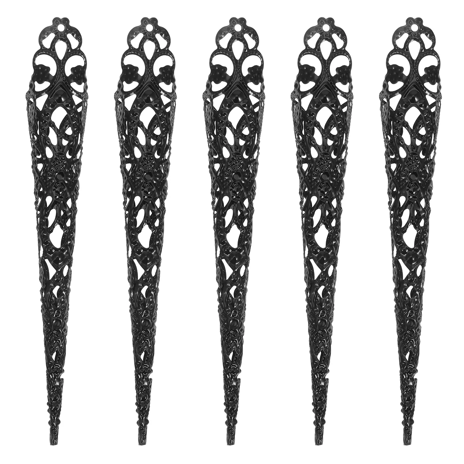 

5 pcs Halloween Finger Claws Nail Rings Floral Fingertip Tips Cosplay Jewelry Party Nail Art Fake Claw Accessories