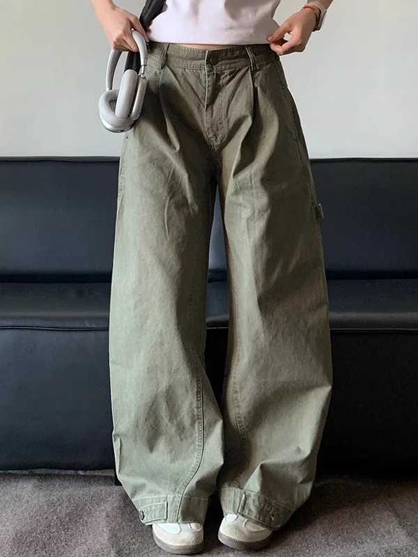 

Retro American Splicing Casual Pants Men's Workwear Pants High Waist Zipper Fly Loose Wide Leg Pants for Couples Spring Autumn