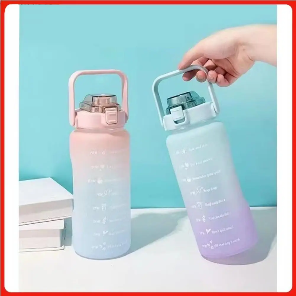 

Motivational Water Bottle With Time Marker Reusable Water Bottle Plastic Bottle Leak With Carry Handle For Gym Office 2L