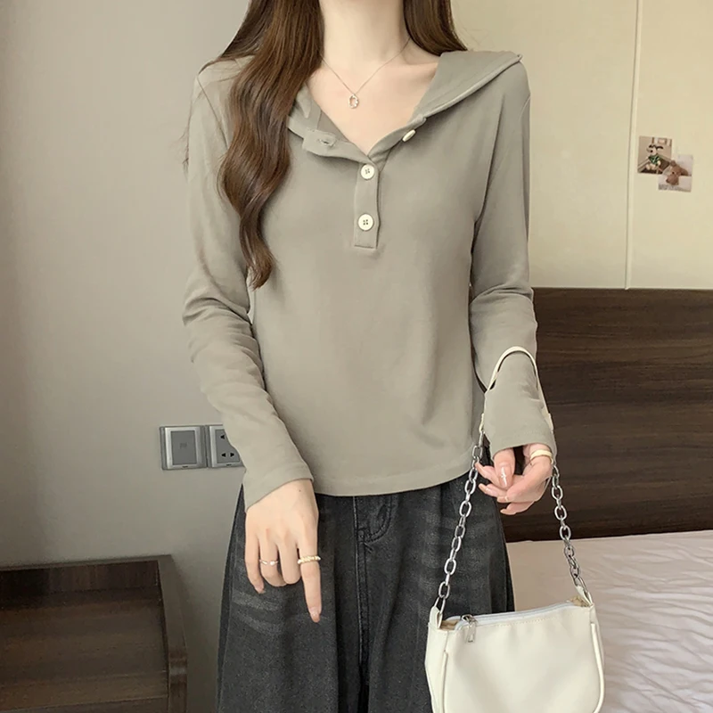 2024 Actual Sephora Hooded Sweater Summer Korean Long Sleeves T Shirts Women Slim Tops O Neck Thin Chic Tees Tide