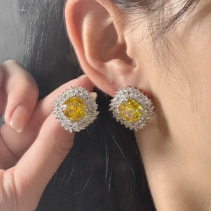 MDL مويسانيتي 1 نمط 10*10 مجموعة 18K الأميرة الوردي مطلي خمر ساحة القمح هامش زركونيا خاتم الماس وأقراط