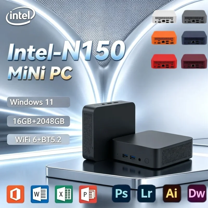 High Speed Portable Mini PC Intel N150 Windows11 16GB RAM 2TB SSD 4K 60Hz WiFi6 BT5.2 Silent Cooling Office Study Computer