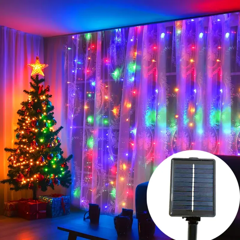 

LED Solar Fairy Curtain Lights Waterproof Outdoor String Lights Christmas Garland String Lights Deco for Yard Garden Pavilion