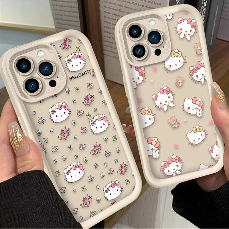 Hello Kitty Flower Case For iPhone 16 15 14 13 12 11 Pro Max X XS X S Max XR SE 2020 7 8 Plus Shockproof Silicone Back Cover