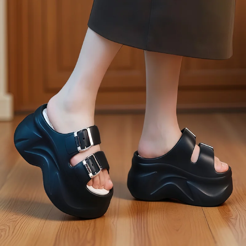 New 9cm Super High Platform Slides Slippers Women Chunky Wedge Clogs Shoes New Woman Instant Height Boost Slipper Summer Fashion