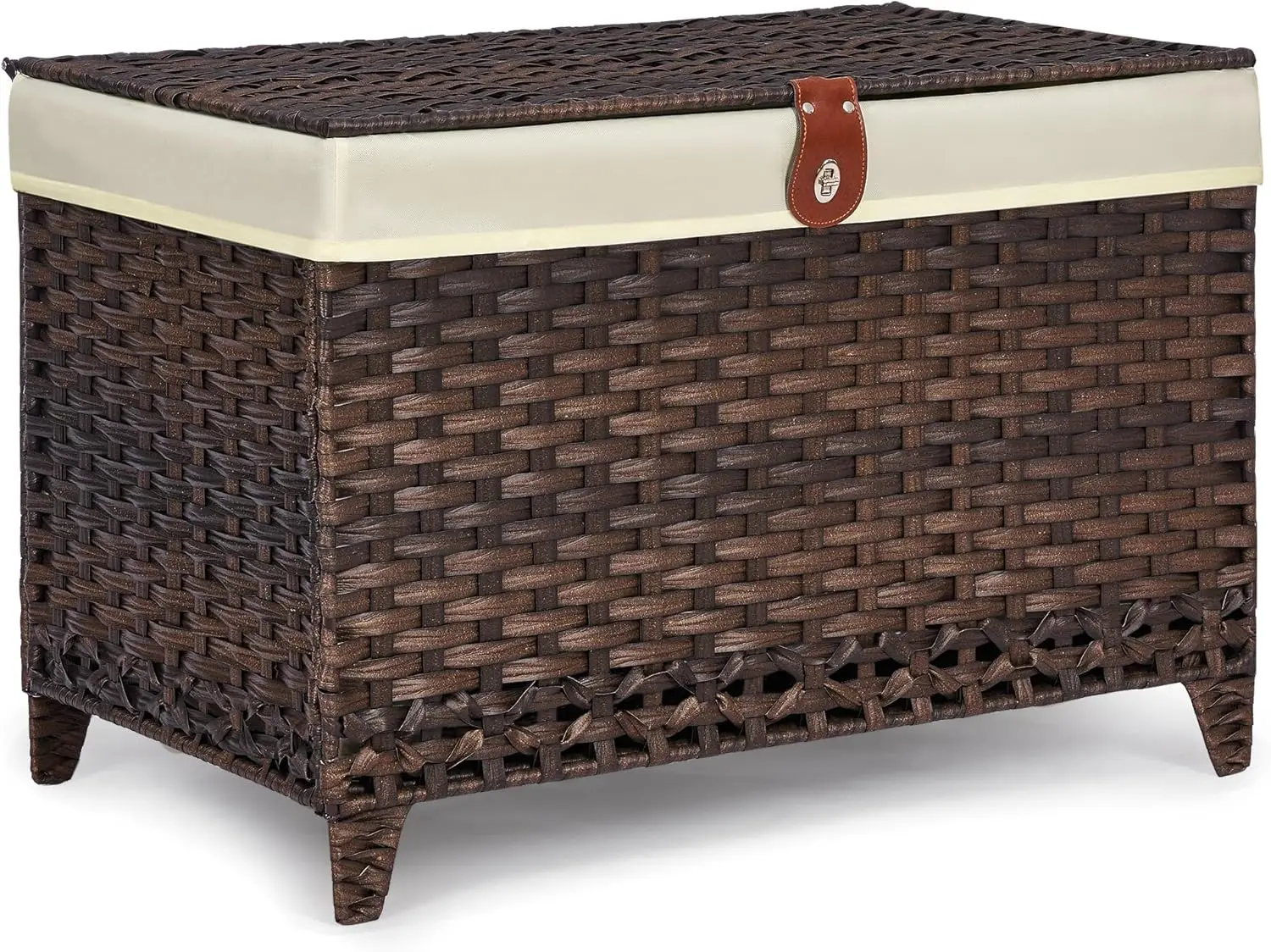 Wicker Storage Basket with Lid Rattan Shelf Basket with Removable Liner Bag 160L Storage Bin Storage Trunk with Heightened Feet