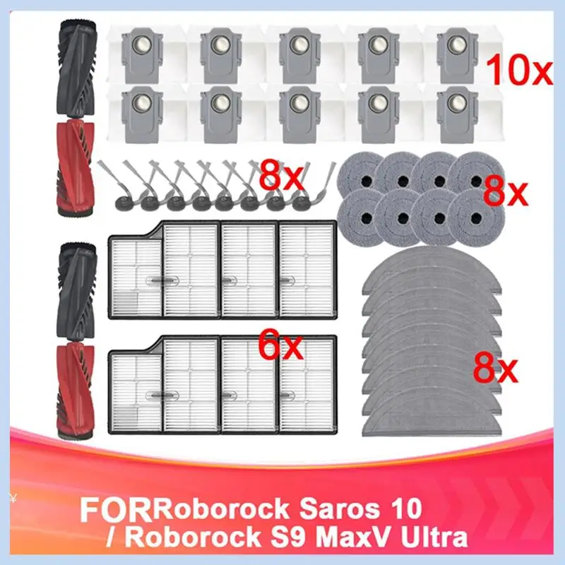 Compatibile con Roborock Saros 10 / Roborock S9 Maxv Ultra Parti per aspirapolvere Rullo principale Spazzola laterale Filtro Mop Sacchetto per la polvere in tessuto