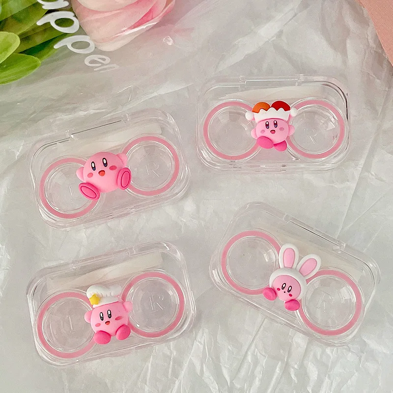 Kawaii Kirby Contact Lens Case Cute Anime Sanrio Series Cartoon Portable Contact Lens Box with Mirror Girls